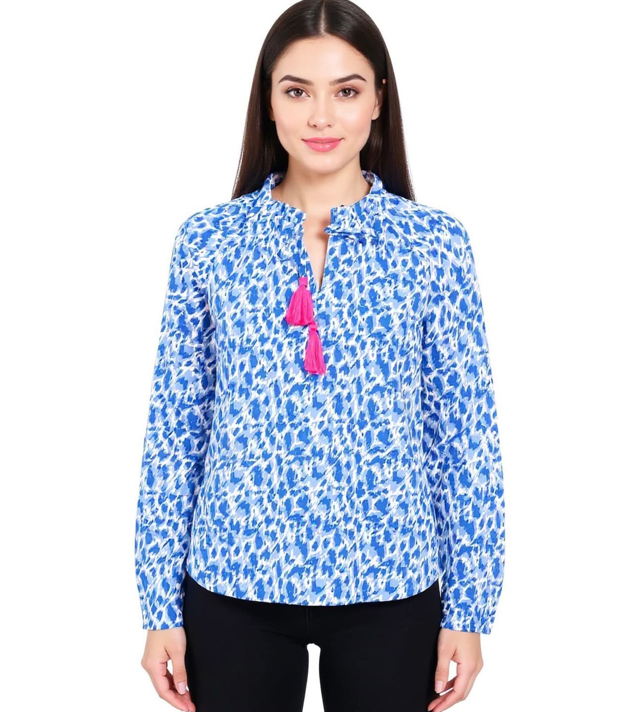 Zwillingsherz Blusa de para mujer blusa de verano "Leopardo colorido" con estampado de leopardo, 33224-89, azul/rosa