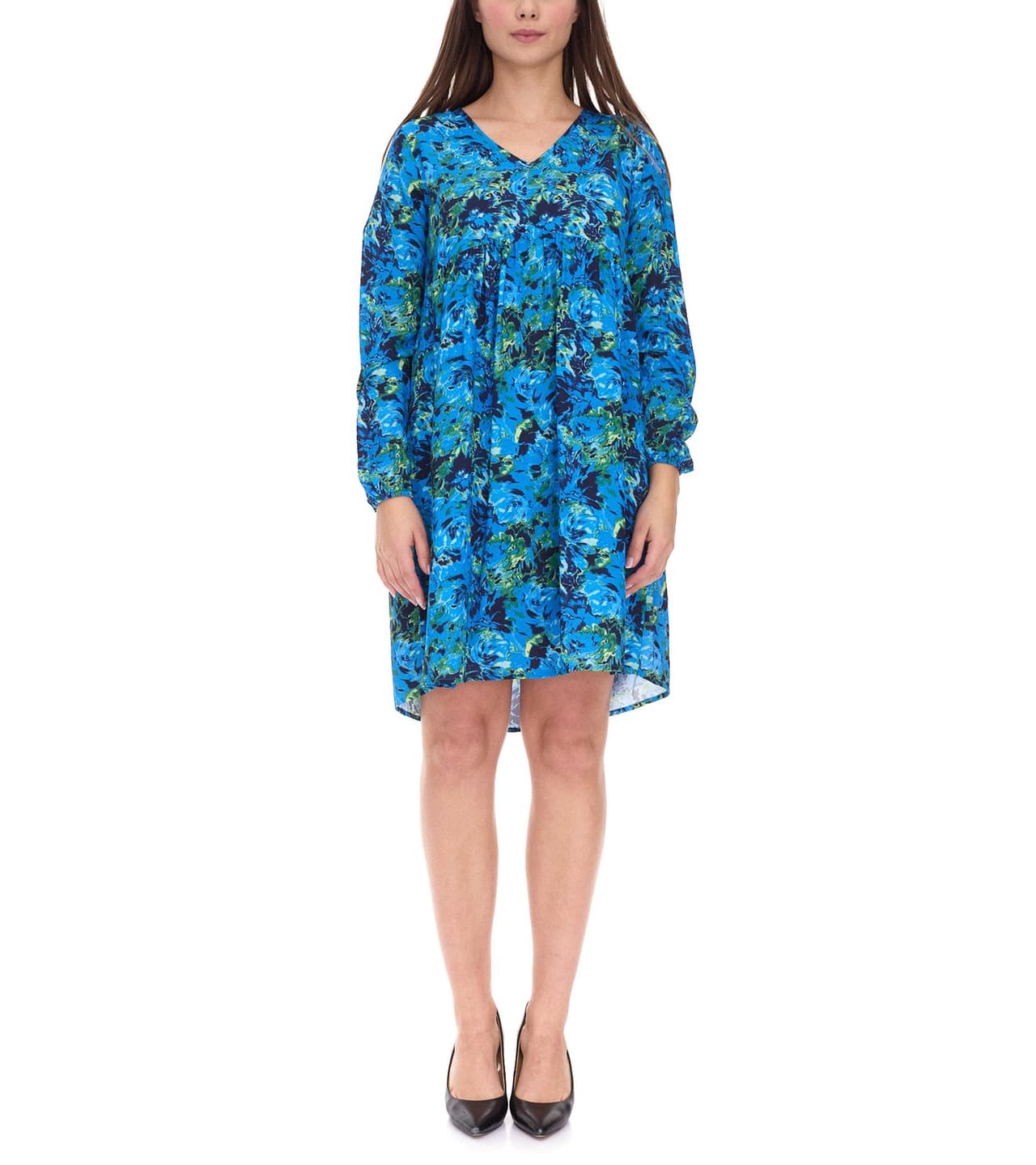 Aniston Vestido corto informal de verano para mujer manga larga, azul/verde,