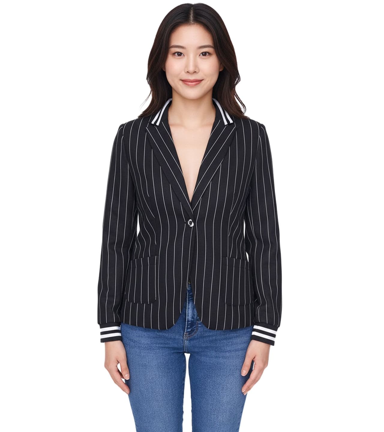 AjC Blazer chaqueta business para mujer con cierre de un botón chaqueta de traje negro