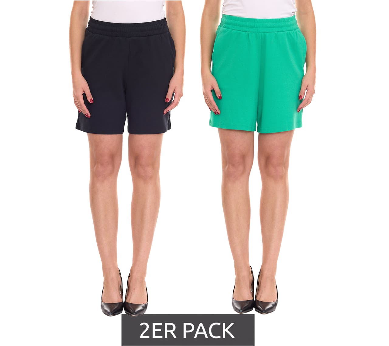 AjC Pack de 2 pantalones cortos de verano para mujer shorts fashion Bermudas verde/negro