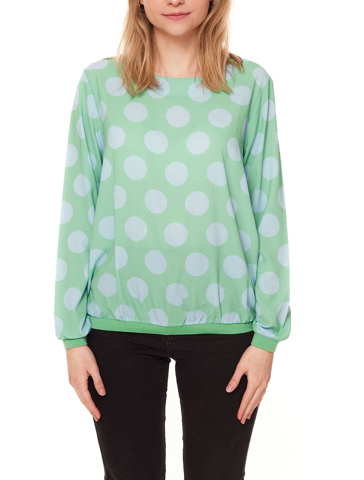 Aniston blusa de mujer con estampado de lunares que realza la figura verde/azul