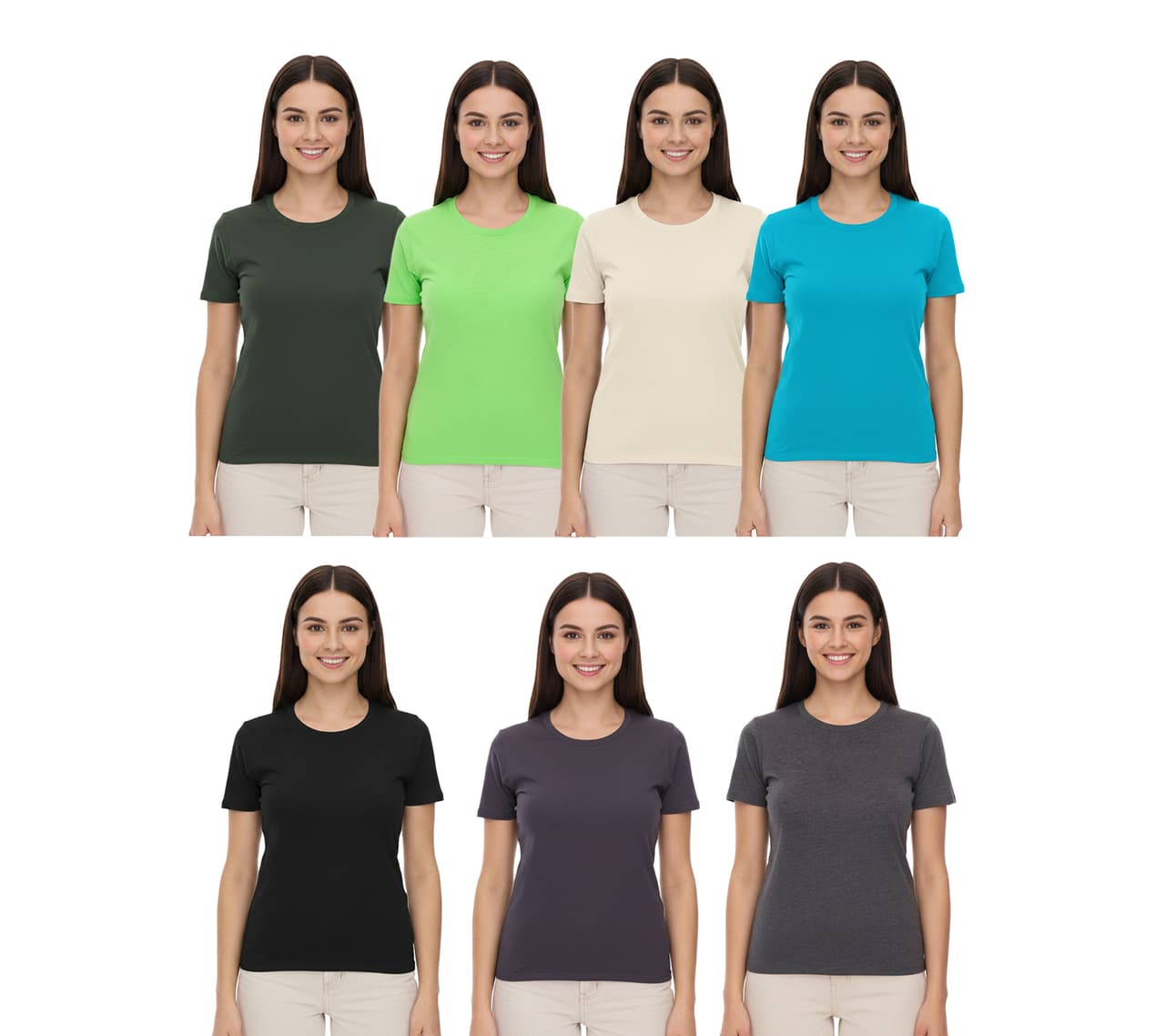 Elevate Camiseta de mujer Heros, camiseta lisa de algodón 150 g/m², camiseta básica, camiseta interior, verde oscuro, gris oscuro, gris oscuro jaspeado, negro, beige, verde manzana o azul claro