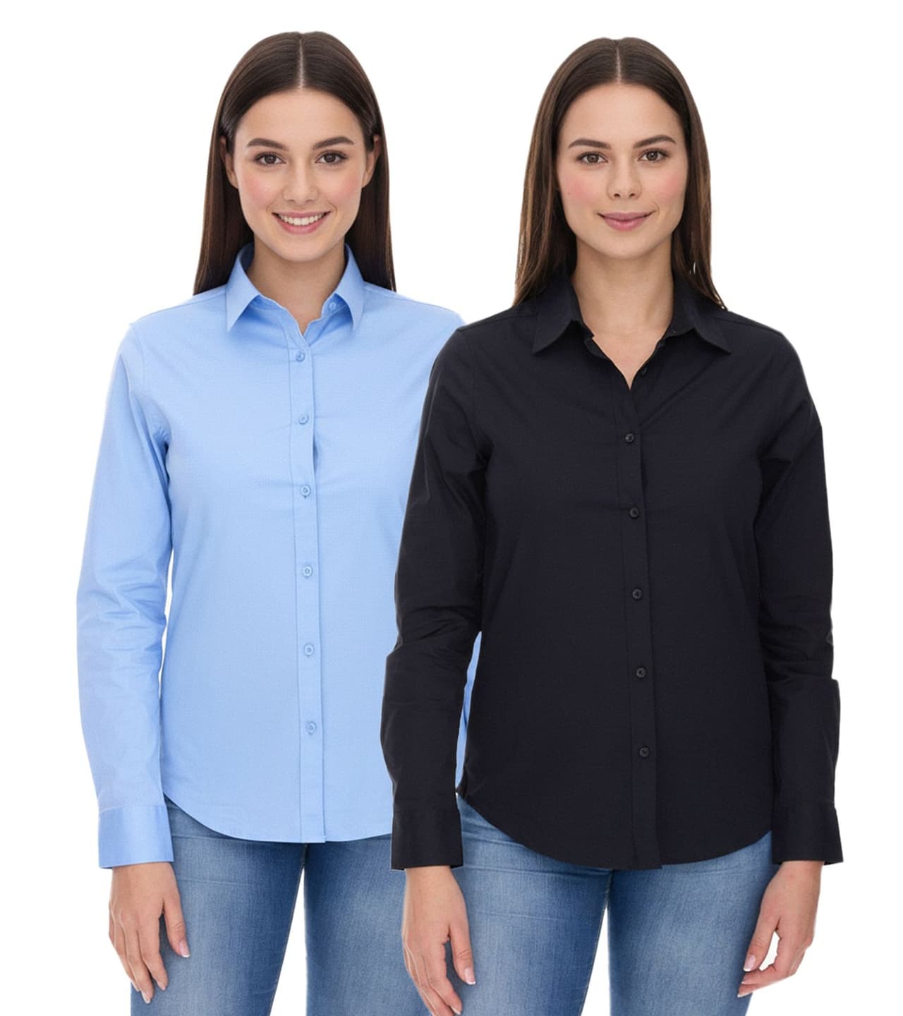 Elevate Camisa de manga larga Hamell, blusa sencilla para mujer, blusa de popelina, azul claro, negra