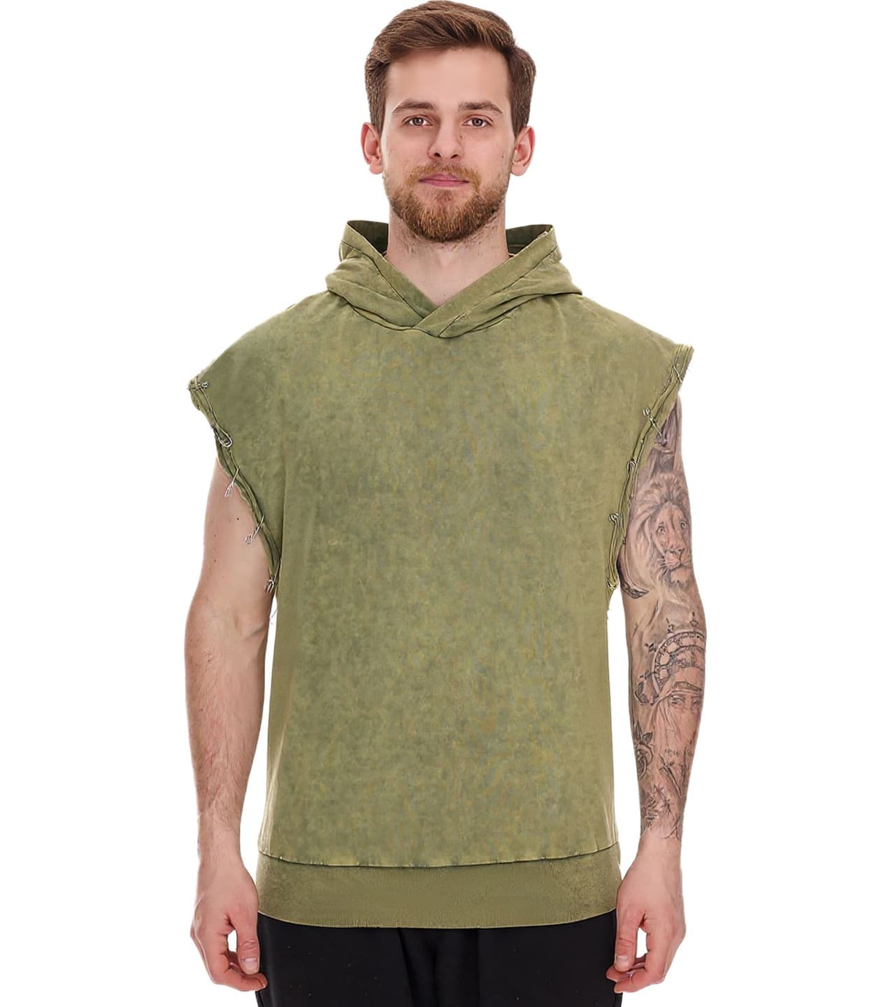 Rockupy Camiseta sin mangas con capucha para hombre de de algodón, sin mangas, con estampado en la espalda, tie-dye, 393827, verde