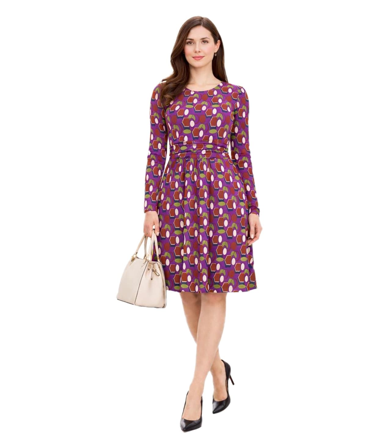 Aniston Vestido de verano SELECTED para mujer, vestido midi con estampados geométricos, vestido festivo morado/marrón/verde