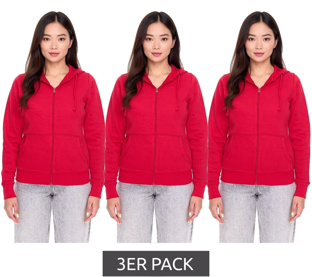 Elevate Pack de 3 Sudaderas Theron para Mujer con Sudadera de Algodón de 240 g/m² (3823025, Roja)