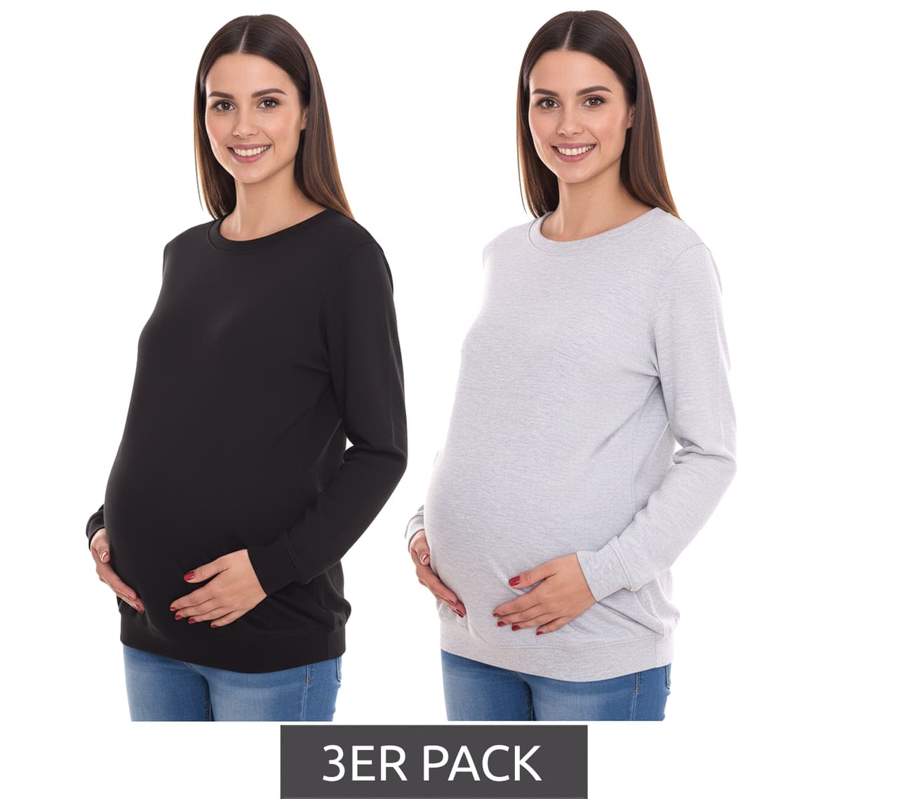 neun 9 monate Pack de 3 camisetas premamá sencillas para mujer (9 meses) en gris o negro