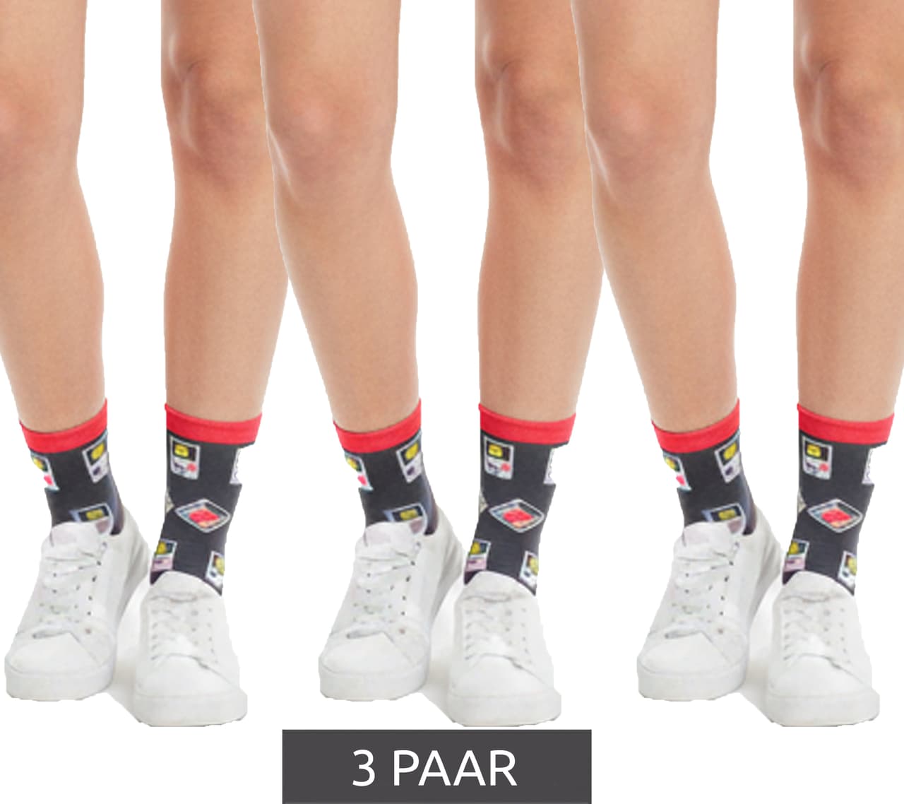 Moustard 3 pares de calcetines de algodón con diseño retro de Game Boy, calcetines largos Gris/Rosa/Blanco