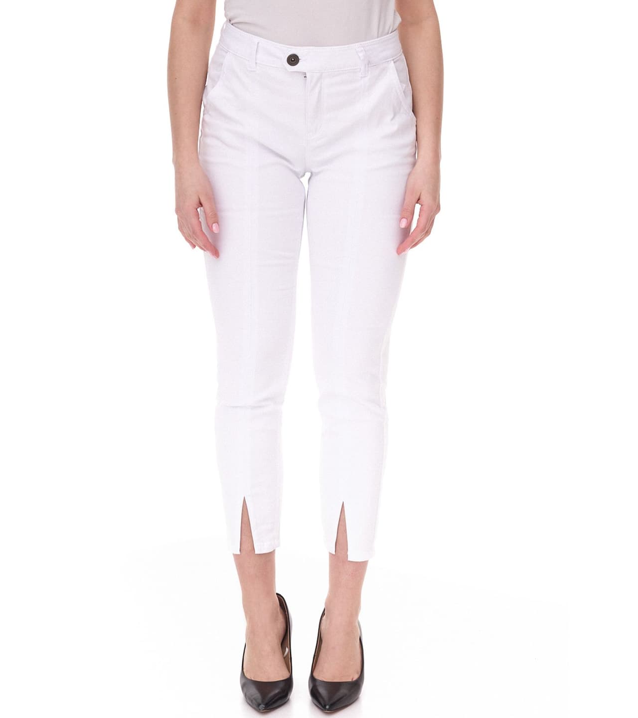 AjC Pantalones ajustados para mujer Jeans con largo hasta el tobillo y abertura Blanco