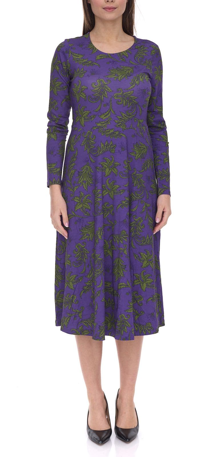 Aniston Vestido de mujer de malla con estampado floral y manga larga violeta/verde