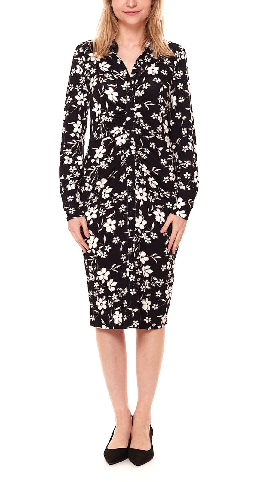 Aniston Vestido SELECTED, vestido vaporoso de verano para mujer con estampado floral integral negro/marrón