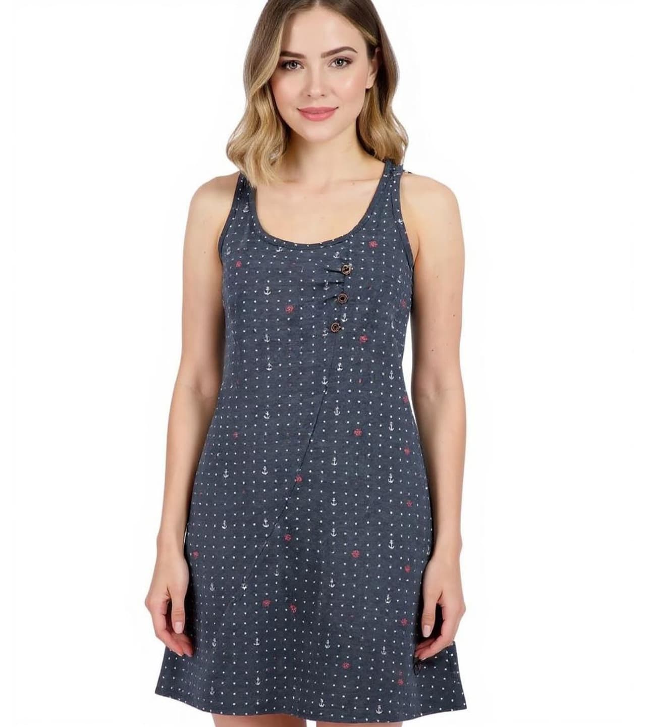 Alife And Kickin CamyAK B Vestido mini para mujer, vestido de algodón con lunares, vestido de verano Azul marino