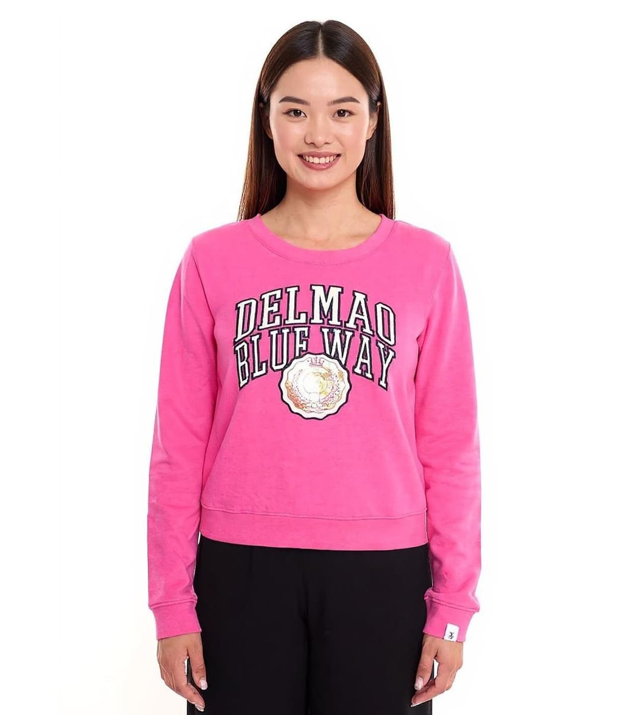 Delmao Cropped Sweater suéter acortado de algodón para mujer rosa