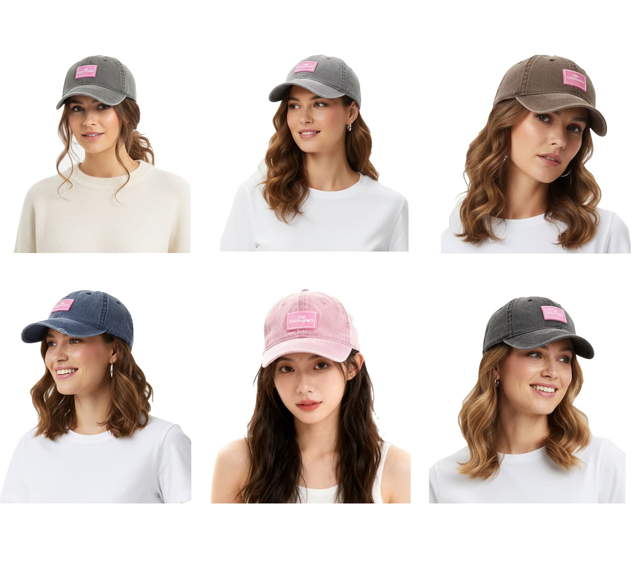 Zwillingsherz Gorra de béisbol clásica básica con parche del logo, de algodón, con visera ajustable (modelo K25357) en verde militar/gris, gris, marrón, azul marino, rosa o negro.