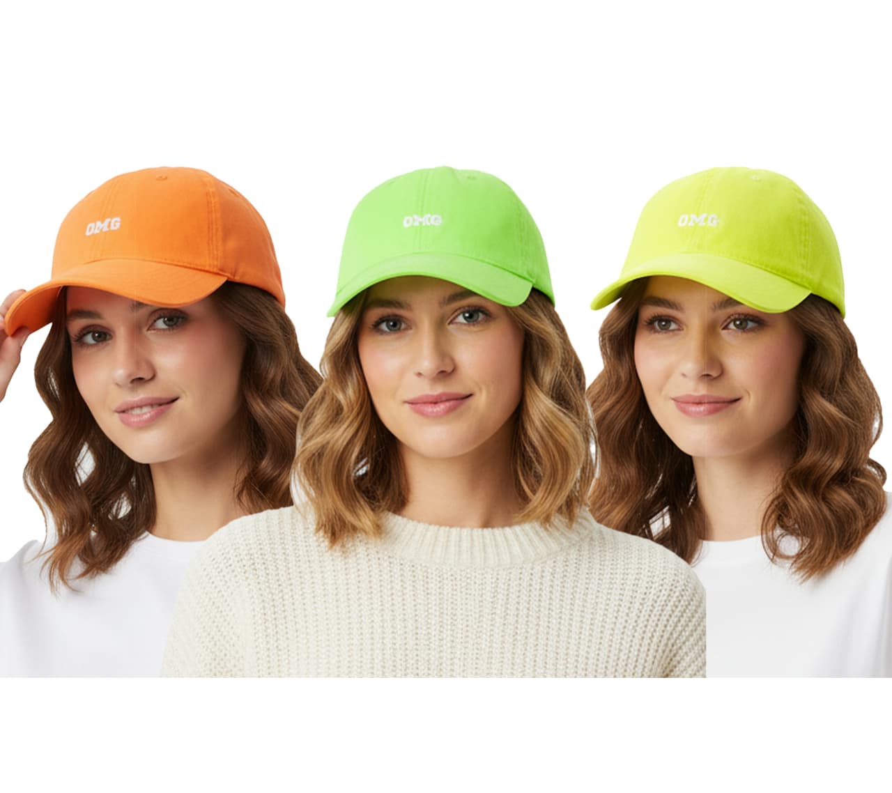 Zwillingsherz Gorra de béisbol clásica OMG con bordado OMG, de algodón, visera ajustable, en verde neón, amarillo y naranja
