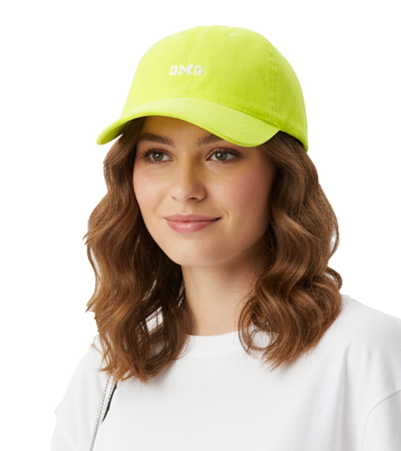 Zwillingsherz Gorra clásica de béisbol OMG con corazones gemelos luminosos y bordado OMG, de algodón, visera ajustable, Amarillo neón