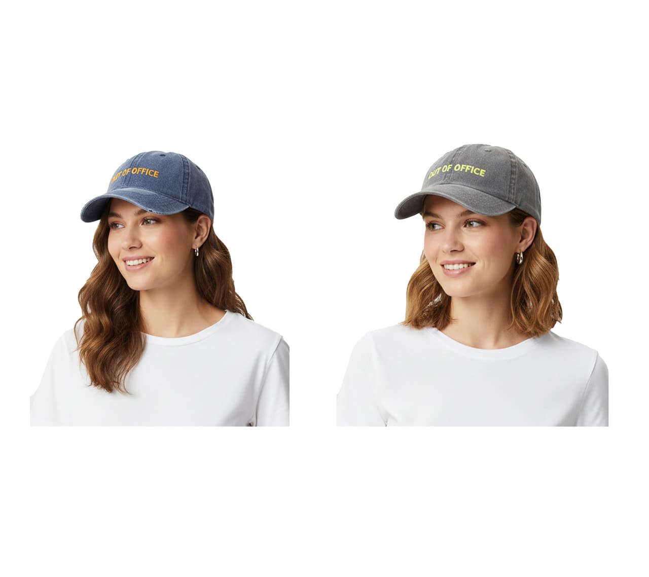 Zwillingsherz Elegante gorra de béisbol clásica con la inscripción "OUT OF OFFICE". Gorra de algodón con visera ajustable (modelo K5404) en gris o azul oscuro.