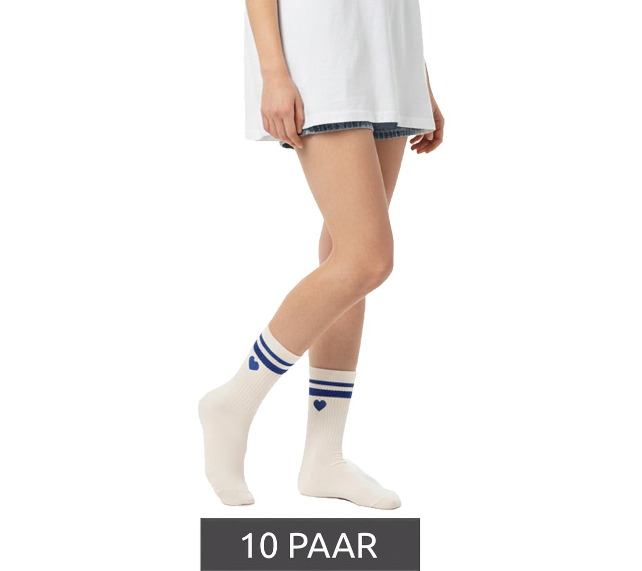Zwillingsherz pares de calcetines de tenis cómodos para mujer con bordado de corazón, calcetines de algodón para uso diario (modelo K248141, blanco/azul)