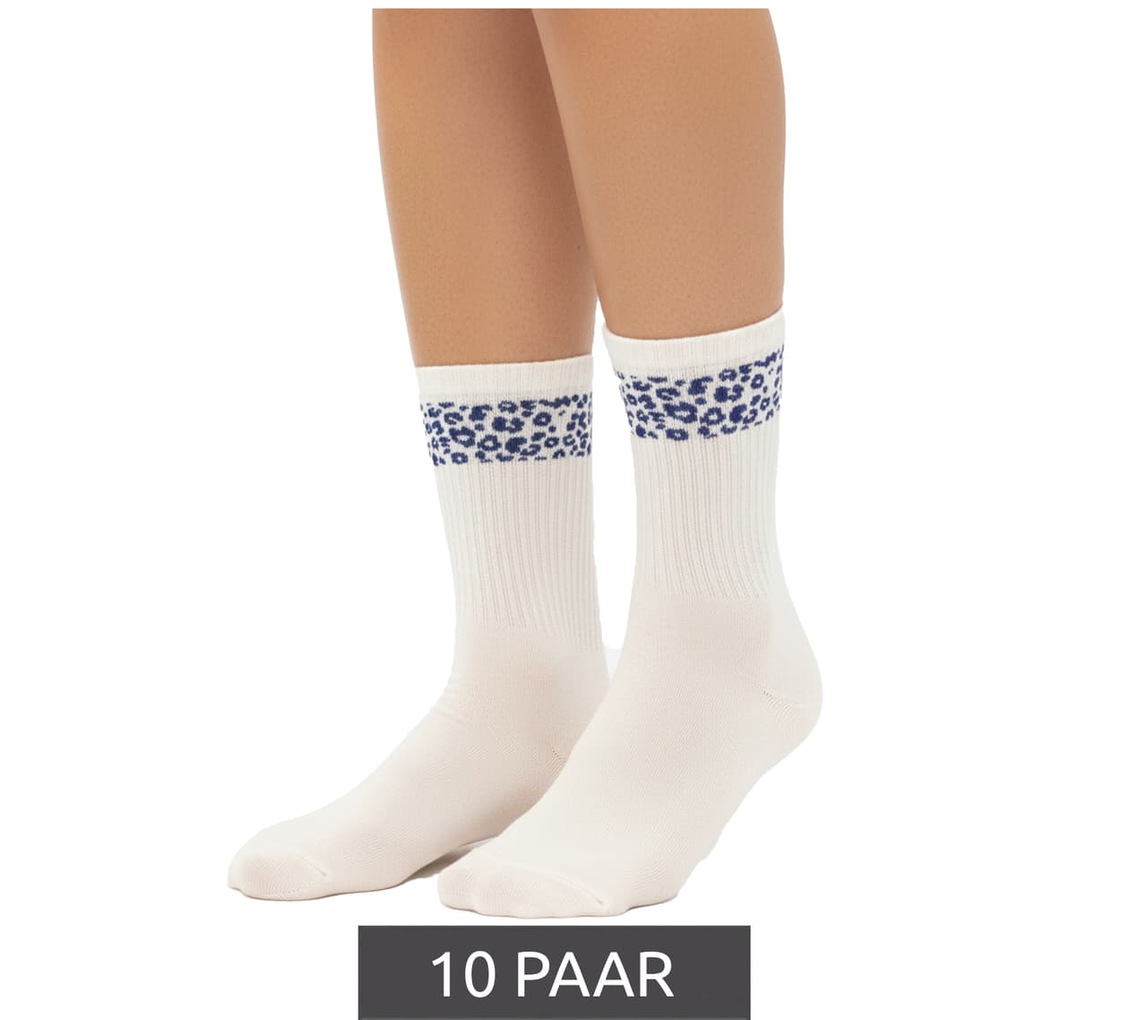 Zwillingsherz pares de calcetines de tenis cómodos para mujer con estampado de leopardo - Calcetines de algodón para uso diario Blanco/Azul