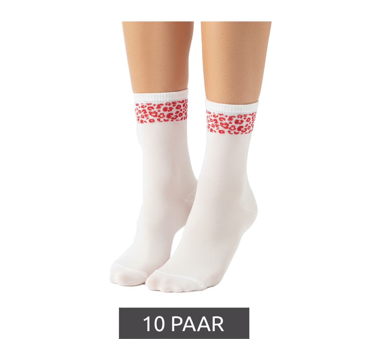 Zwillingsherz pares de calcetines de tenis cómodos para mujer con estampado de leopardo, ideales para el día a día, de algodón (modelo K248144, blanco/rojo)