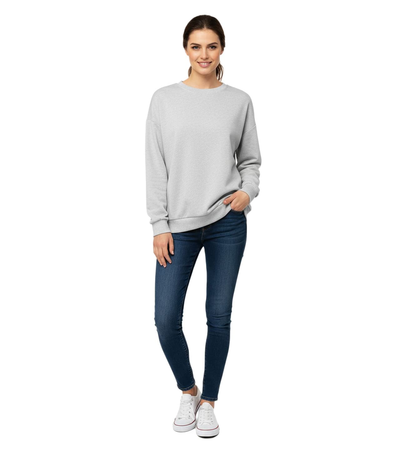 Zwillingsherz Suéter de invierno para mujer, cuello redondo, gris