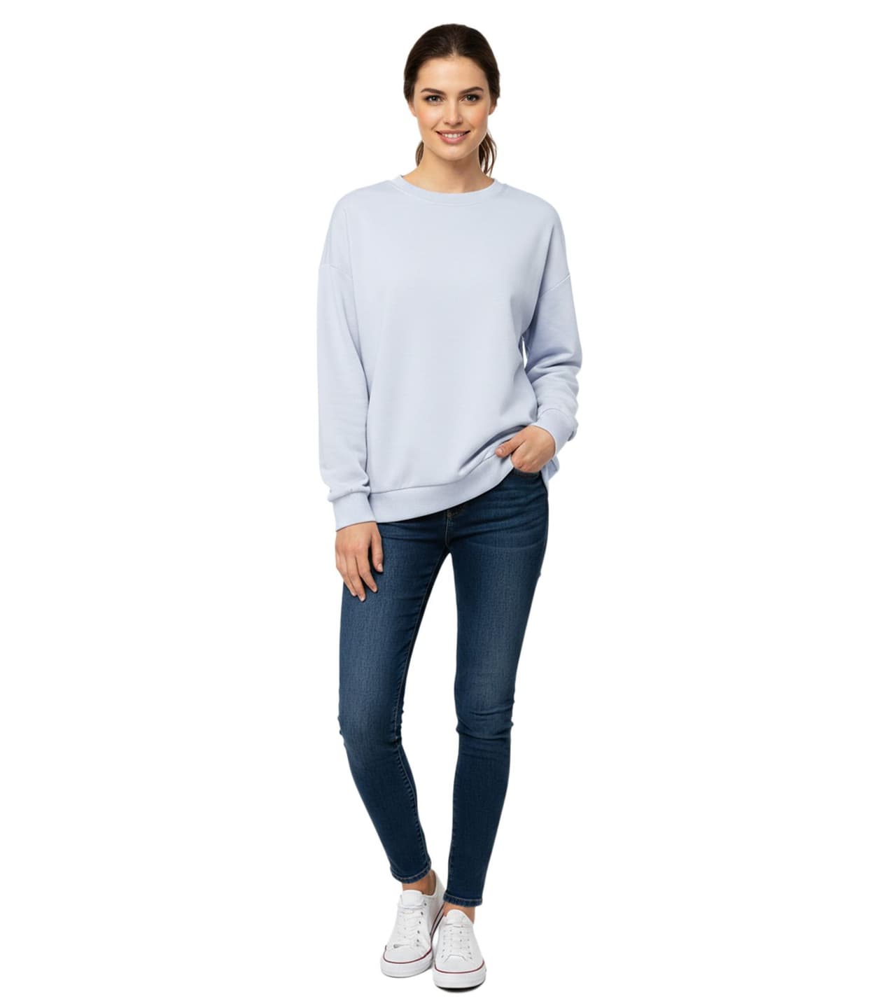 Zwillingsherz Suéter de invierno para mujer, cuello redondo, azul claro