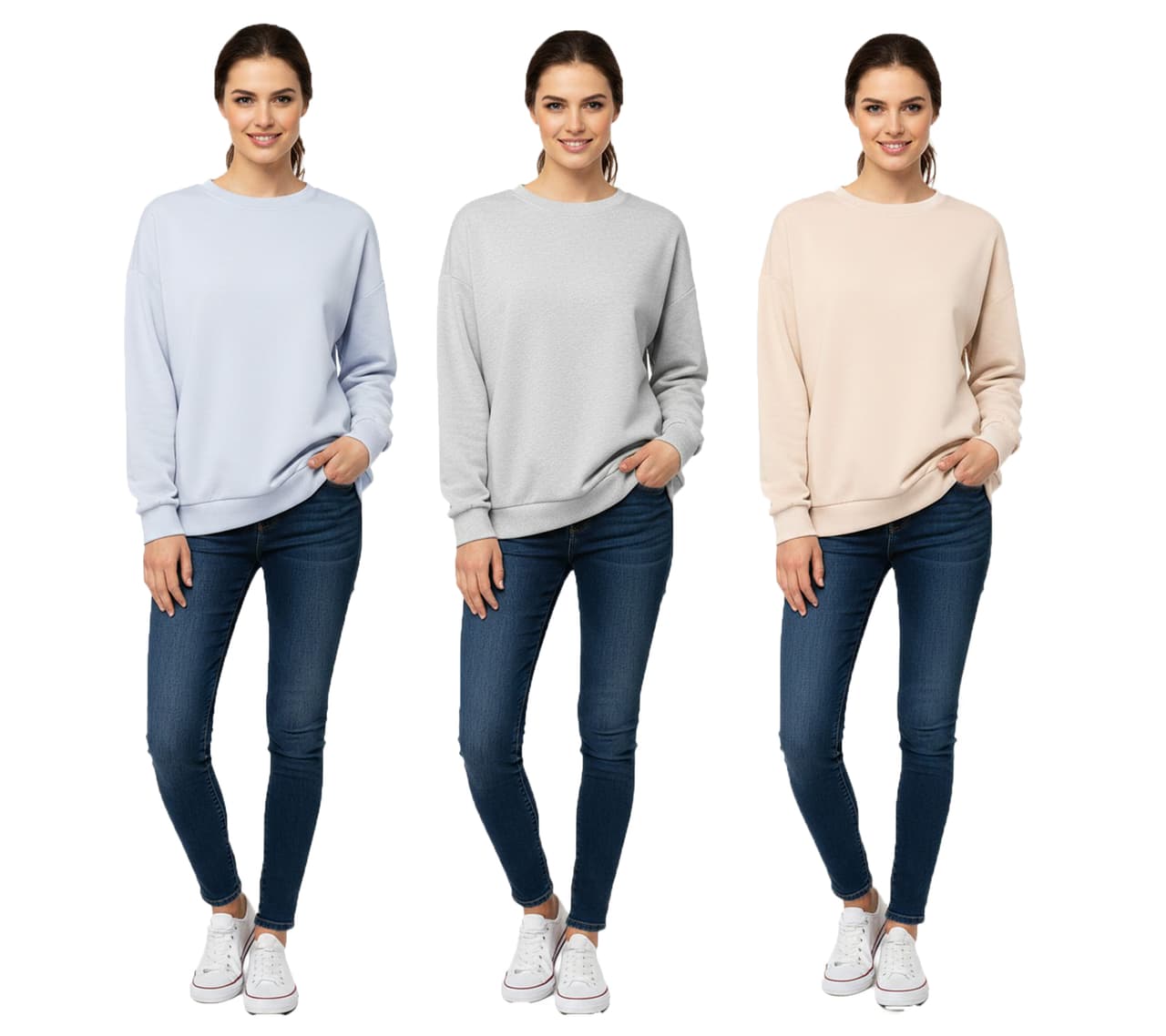 Zwillingsherz Suéter para mujer, jersey sencillo de invierno con cuello redondo, 46092, gris, beige o azul claro