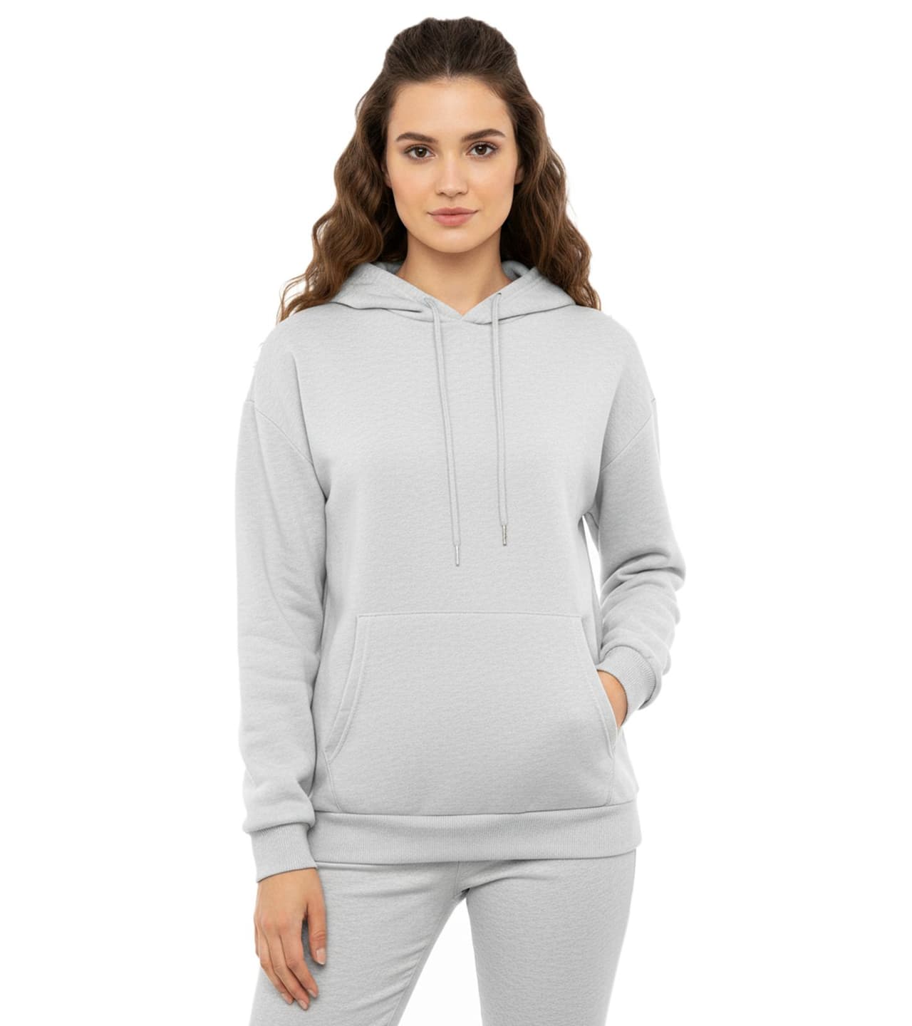 Zwillingsherz Sudadera con capucha y bolsillo para mujer, gris