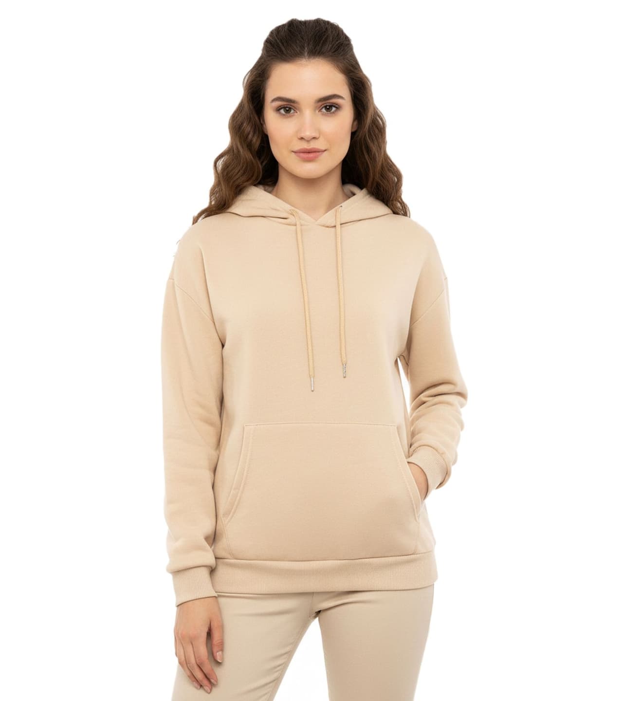 Zwillingsherz Sudadera con capucha y bolsillo para mujer Beige