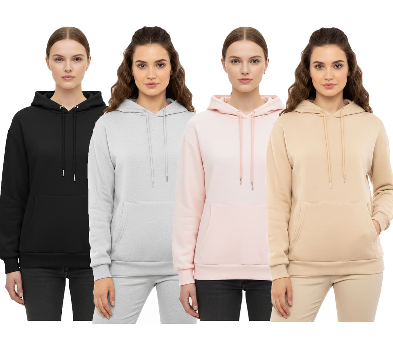 Zwillingsherz Sudadera con capucha y bolsillo para mujer 46093, rosa, gris, beige o negra