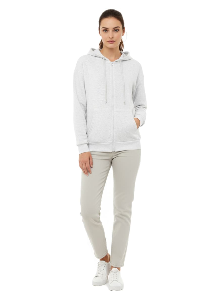 Zwillingsherz Sudadera con capucha y cremallera para mujer Gris