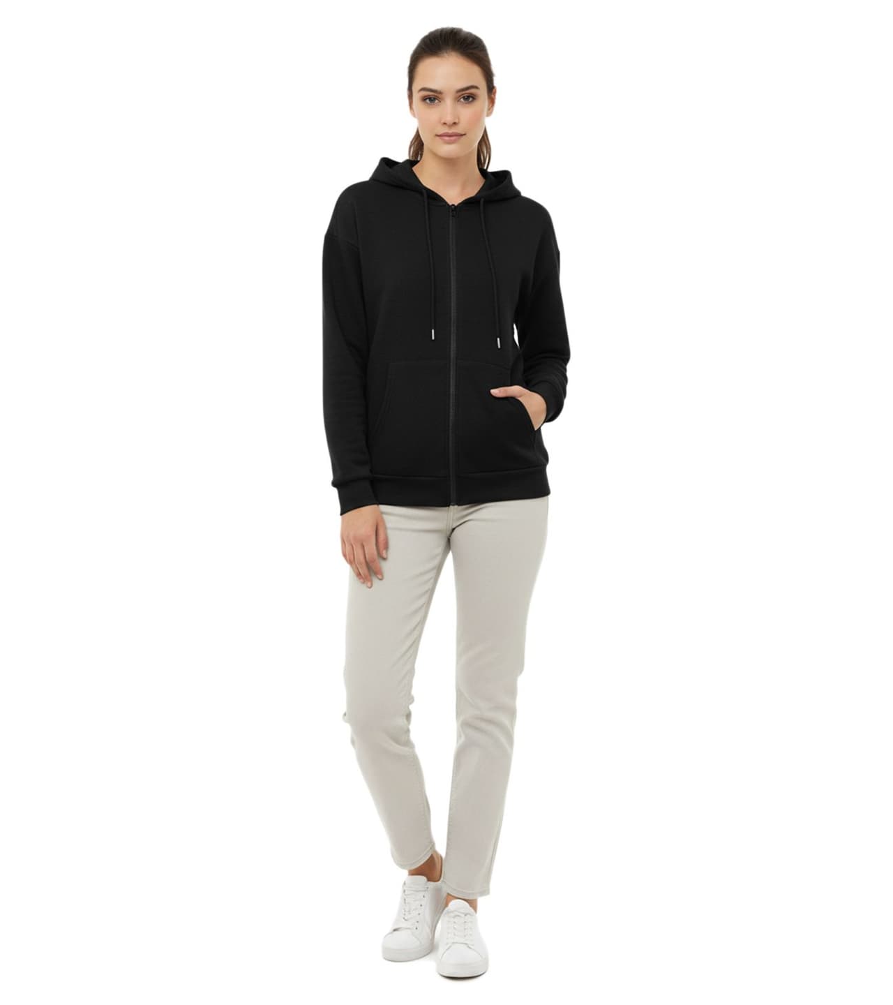 Zwillingsherz Sudadera con capucha y cremallera para mujer negra