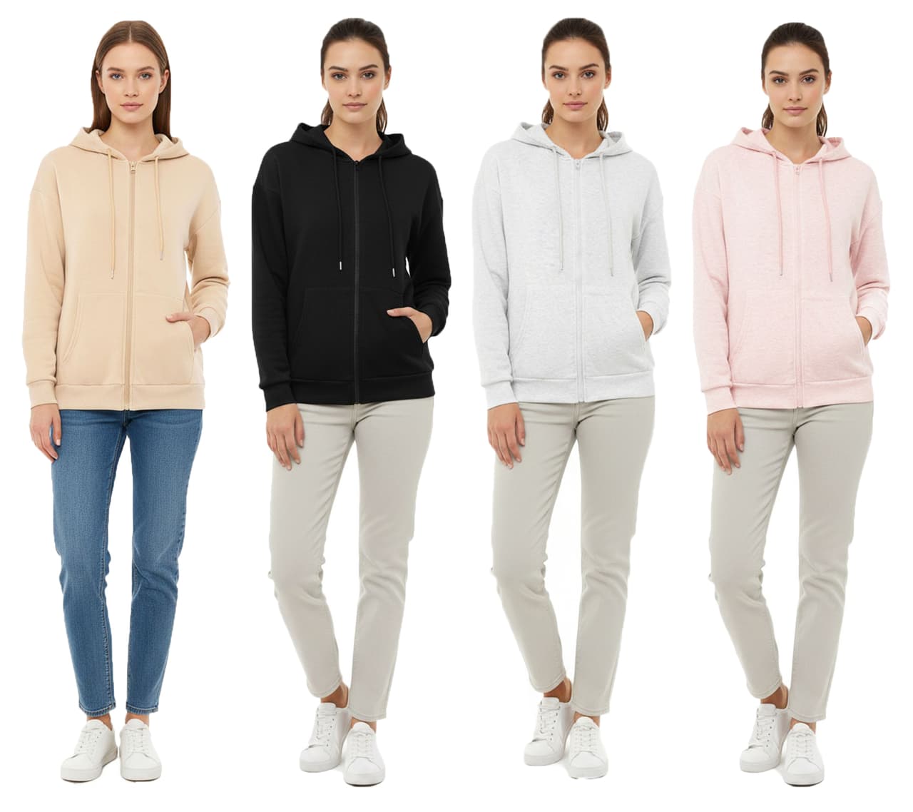 Zwillingsherz Sudadera con capucha y cremallera para mujer 46094, gris, beige, rosa o negra