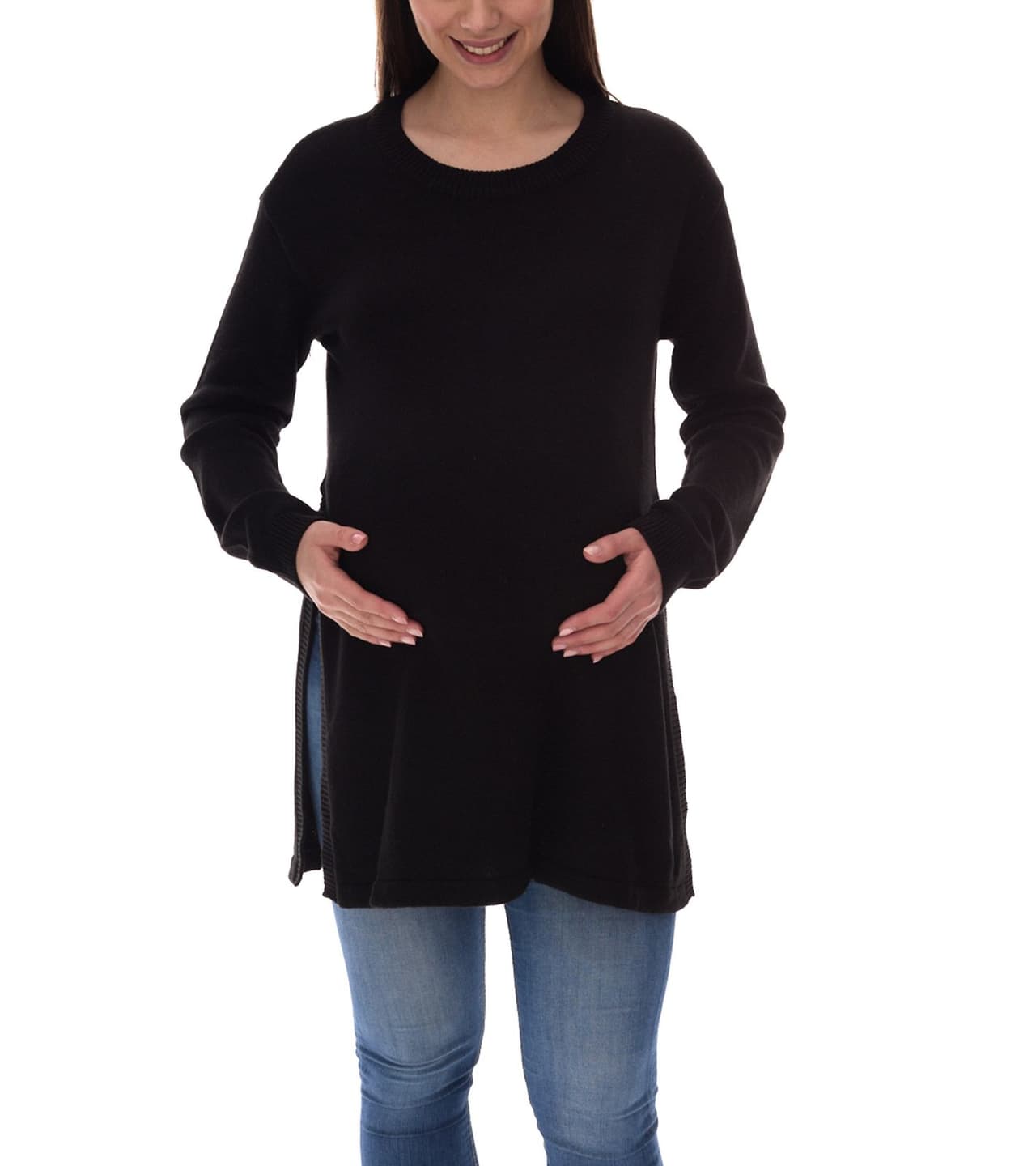 neun 9 monate Suéter de maternidad de nueve meses para mujer con abertura grande suéter de punto moda premamá negro