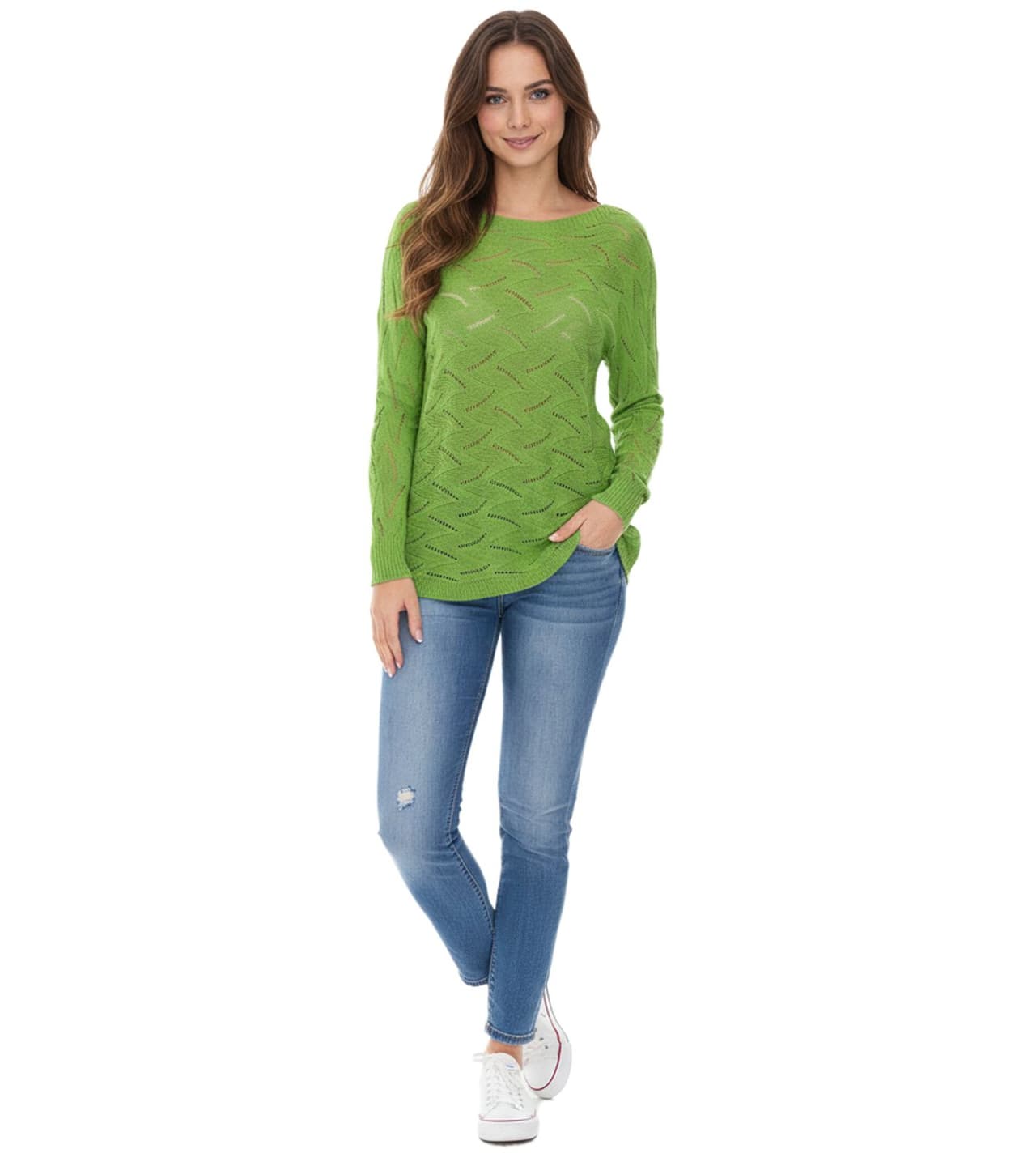 Aniston Camisa de manga larga para mujer con abertura en la espalda, estilo jersey de verano, color verde,