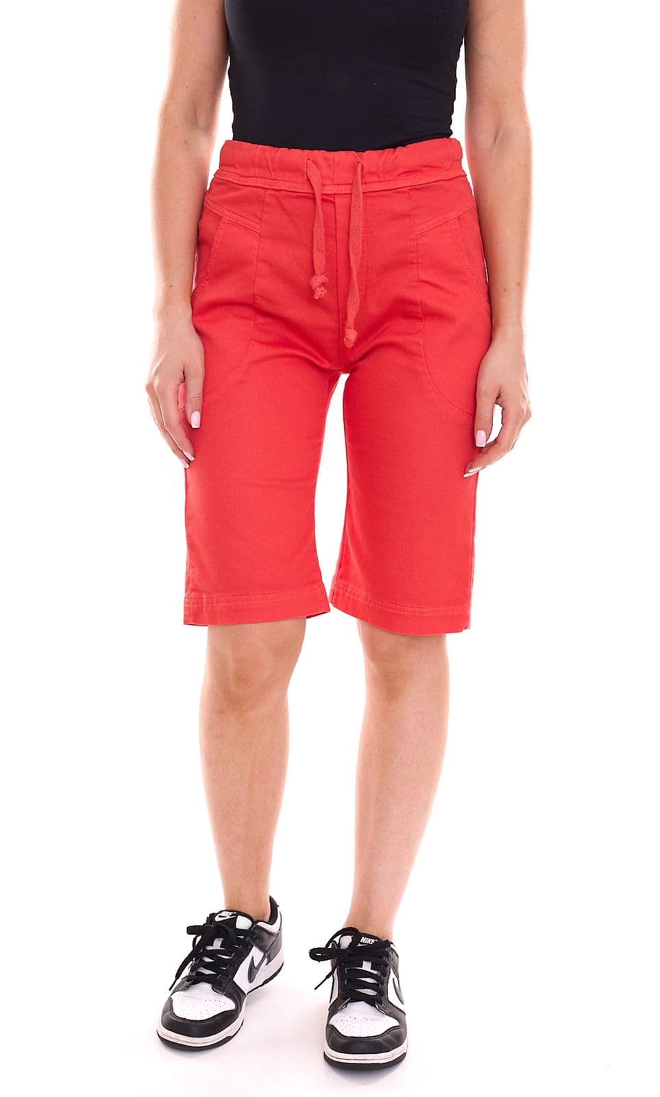 Please pantalones cortos de tela para mujer bermudas de verano con tirantes para anudar rojo