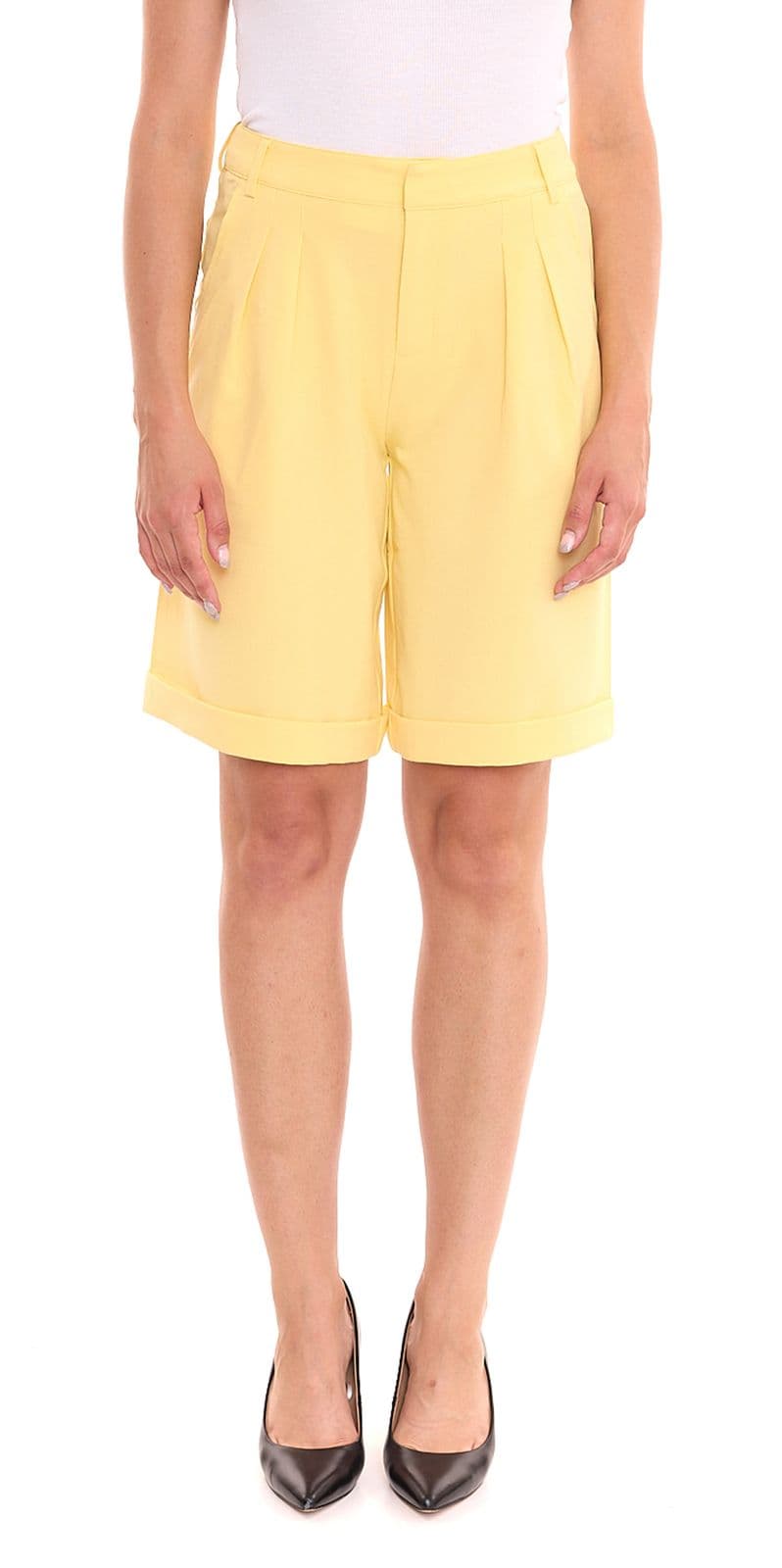 AjC traje corto para mujer, pantalones cortos elegantes, bermudas de moda de pierna ancha amarillo