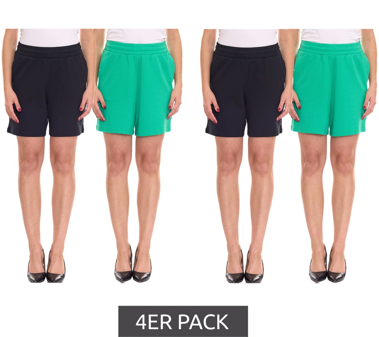 AjC Pack de 4 pantalones cortos de verano para mujer shorts fashion Bermudas Verde/Negro