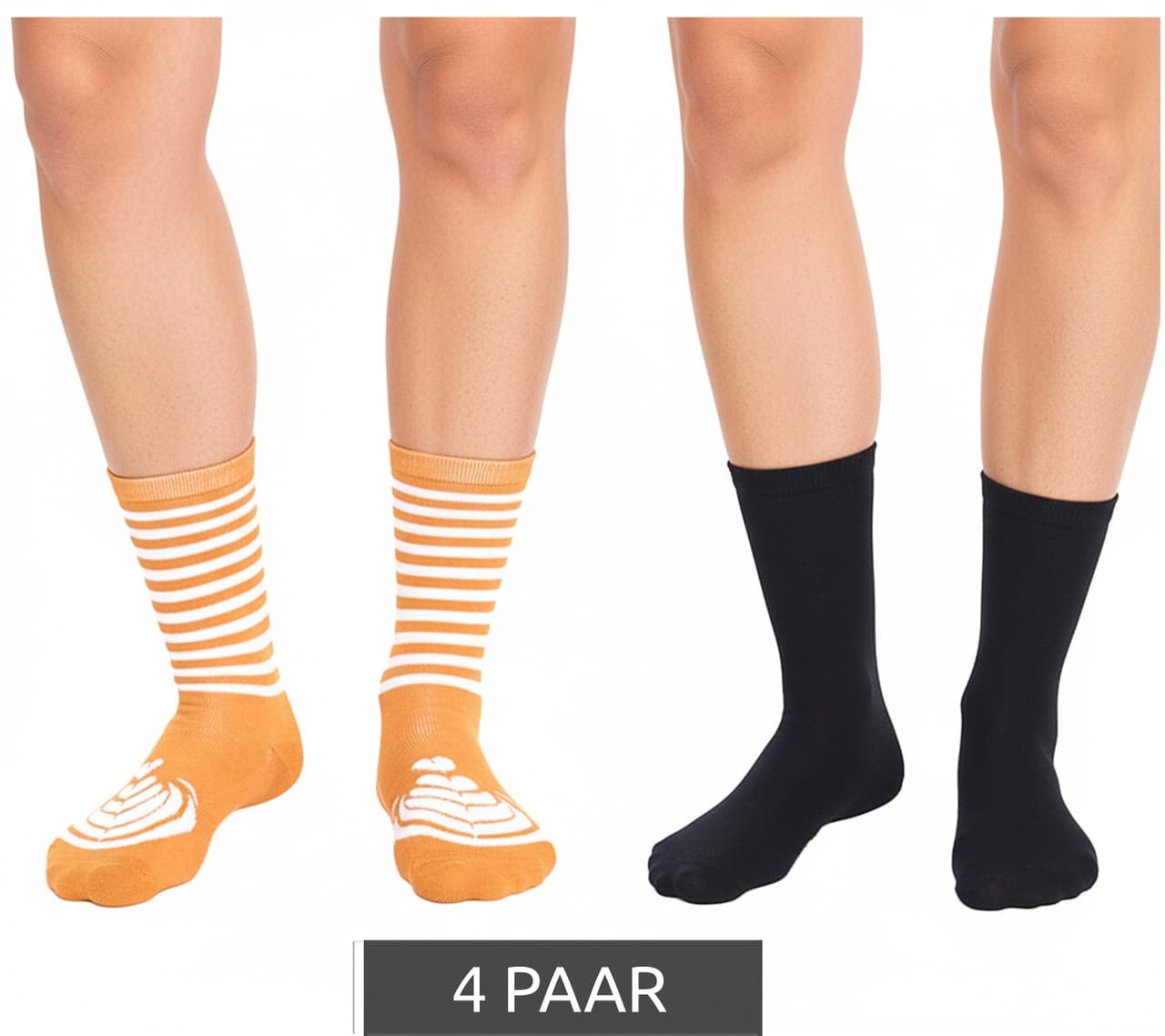 Tastiq 4 pares de calcetines para mujer y niños, de algodón con estampado de latte macchiato, regalo de Navidad para amantes del café, calcetines largos en una elegante caja de regalo con forma de taza de café Marrón/Negro