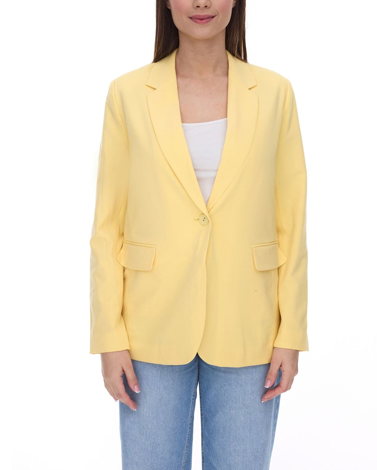 AjC Blazer de mujer blazer boyfriend hasta la cadera con forro interior y cierre de un botón amarillo