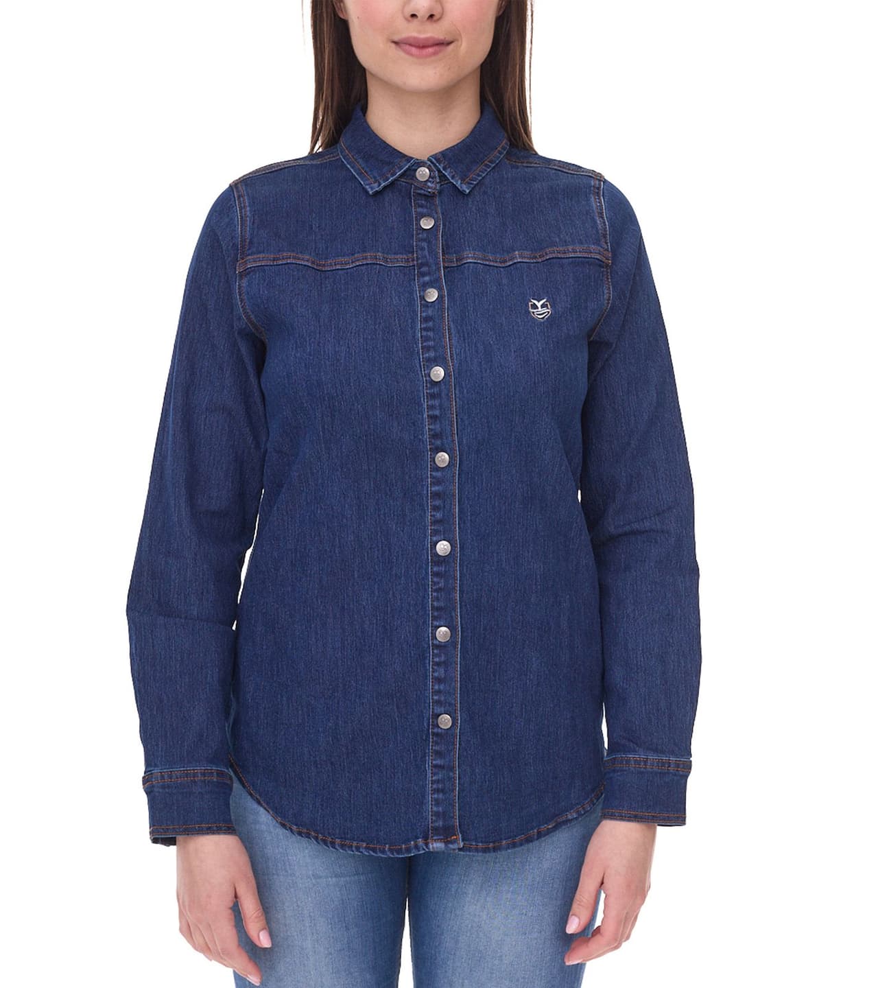 Delmao Blusa vaquera de algodón para mujer con tapeta de botones completa Azul