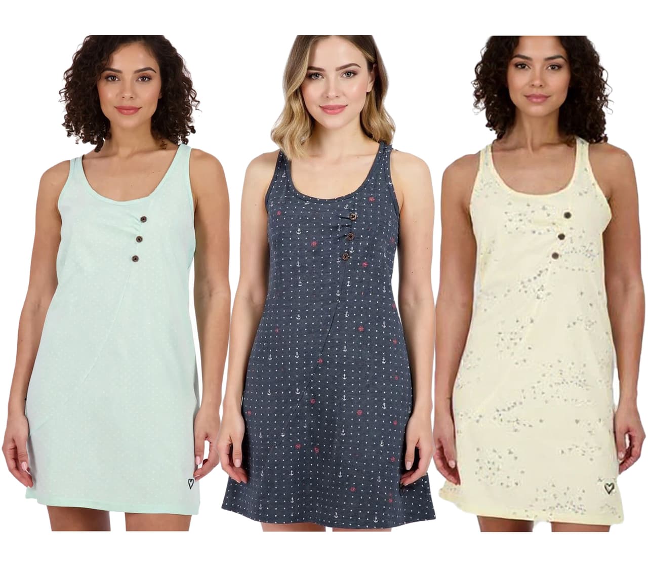 Alife And Kickin Vestido corto CamyAK B de para mujer, vestido de algodón con lunares, vestido de verano en azul agua, beige mantequilla o azul marino