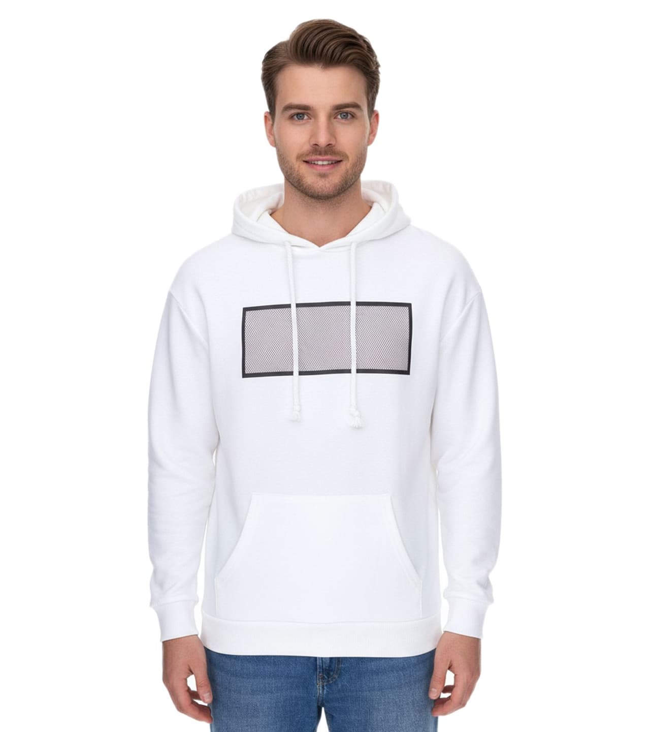 vsct Net Application Sudadera con capucha para hombre con estampado de cuadrícula en el pecho Jersey con capucha de algodón Crudo/Blanco