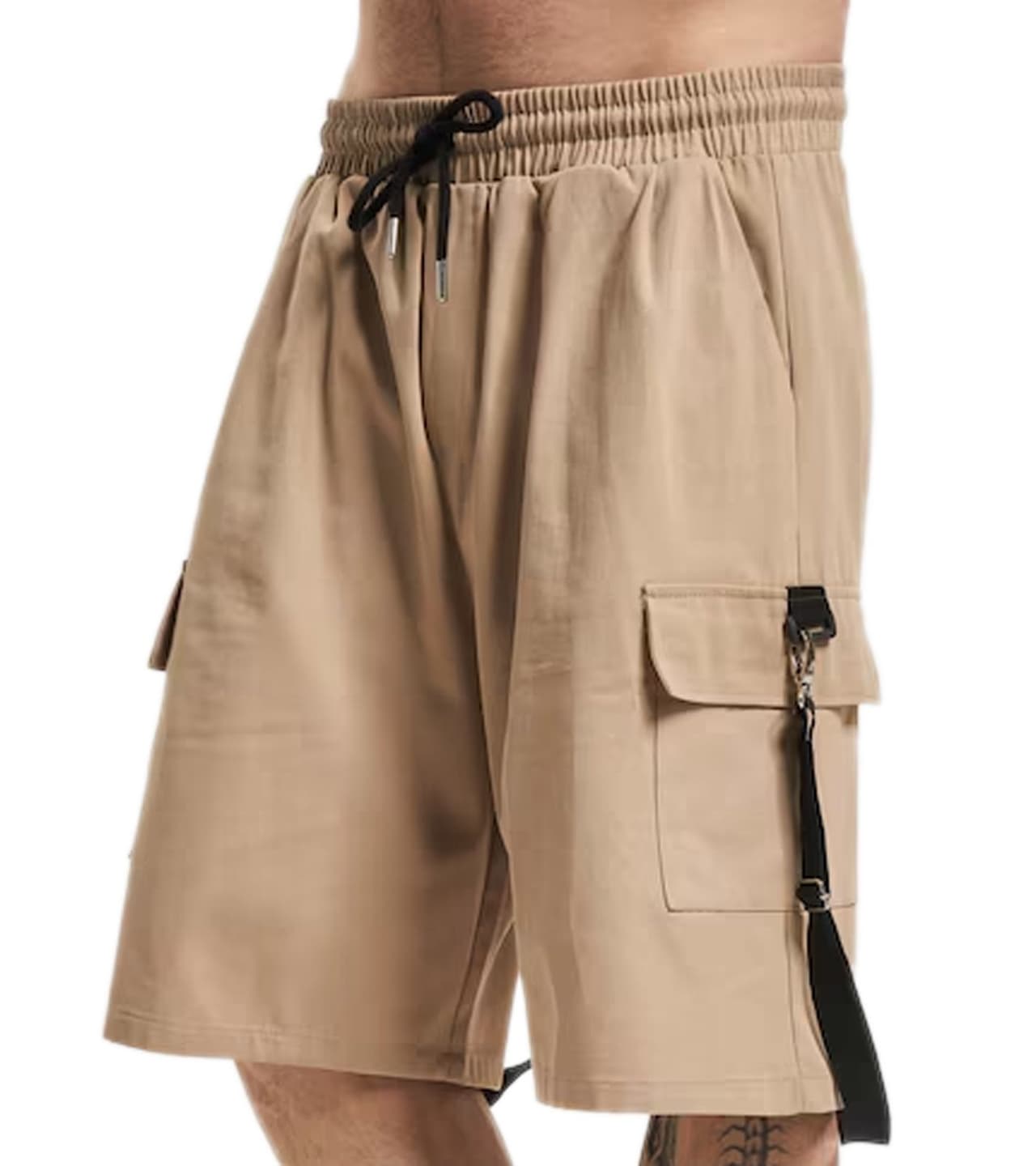 vsct Bermudas para hombre Logan, bolsillos en las piernas con hebillas decorativas, pantalón cargo corto beige