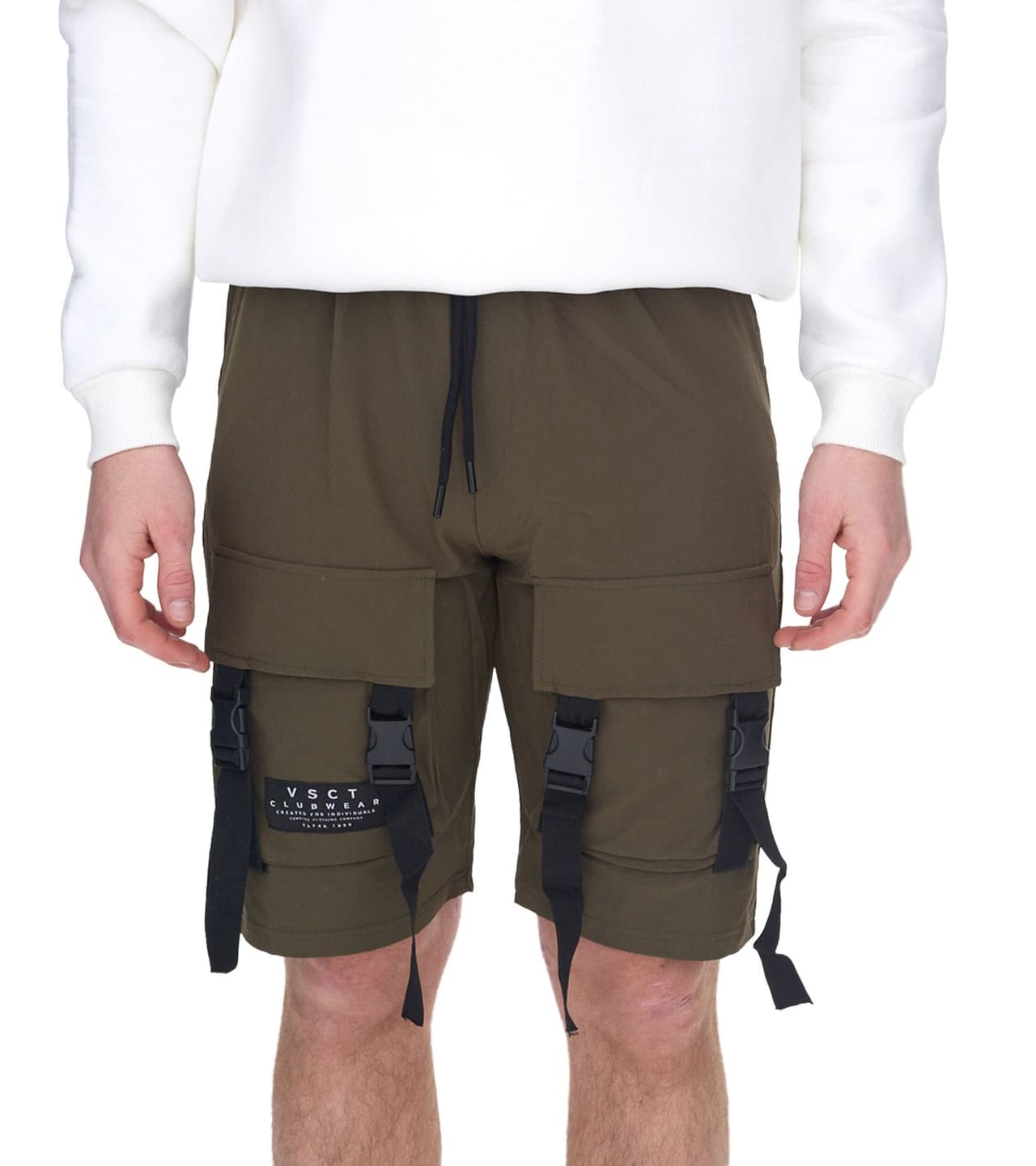 vsct Bermudas de hombre Spencer bolsillos en las piernas con hebillas decorativas pantalones cargo cortos Caqui