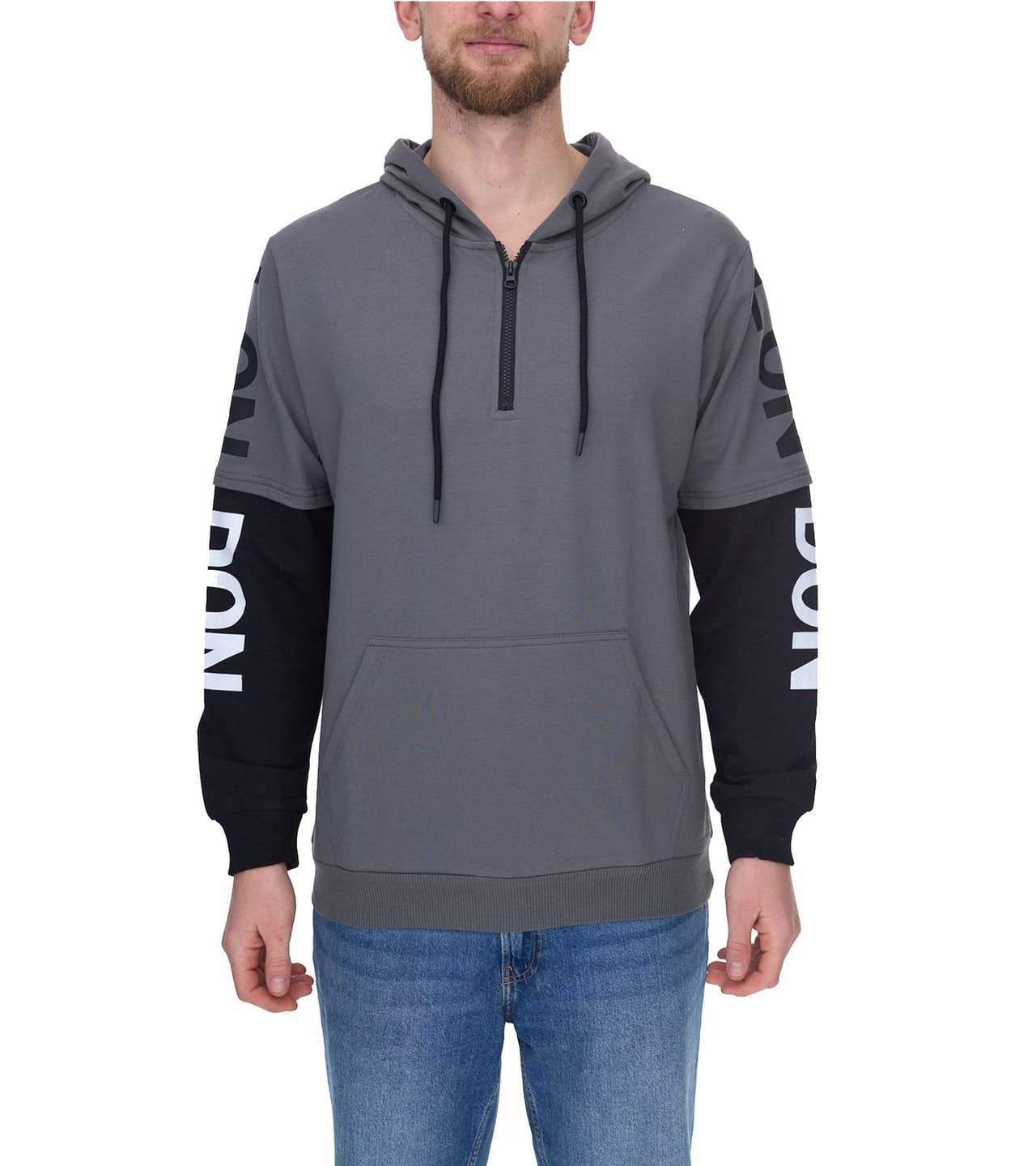 vsct LonDon 2In1 sudadera con capucha para hombre con aspecto 2 en 1, suéter con capucha de algodón gris/negro