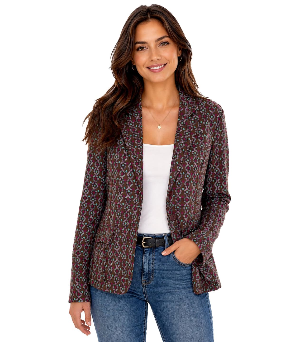 Aniston CASUALS chaqueta corta blazer de mujer con botones verde/marrón