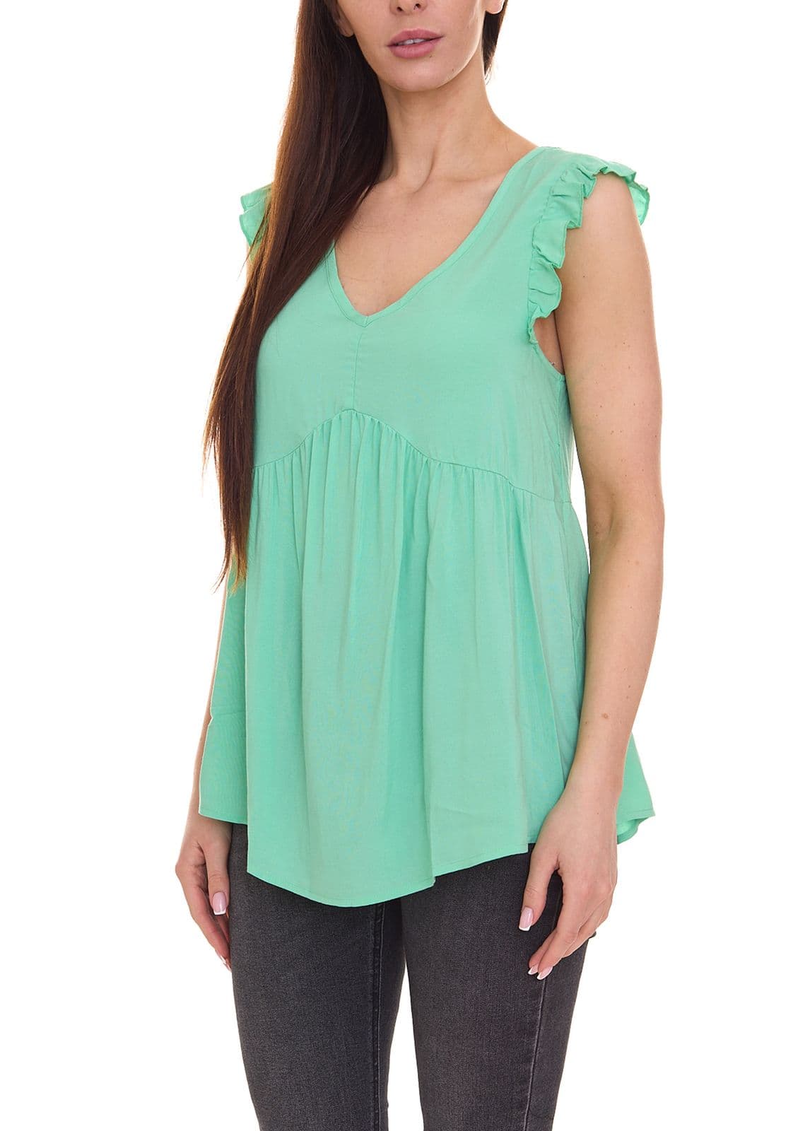 Aniston CASUAL blusa de mujer top chic blusa de verano con cuello en V verde
