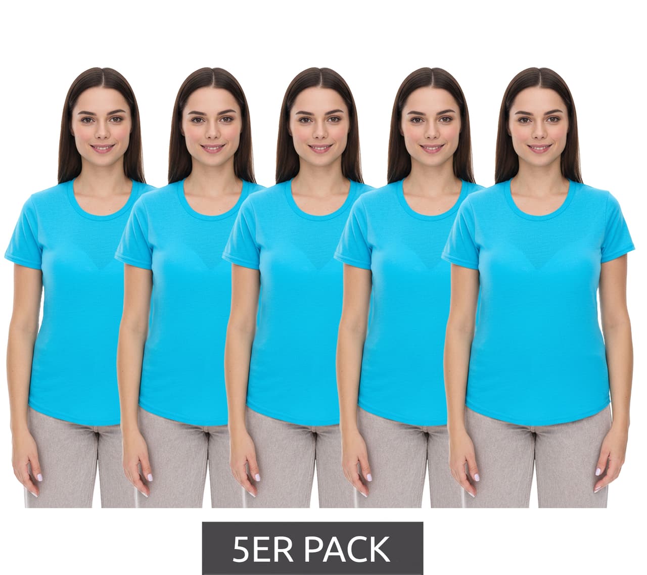 Elevate Camiseta Jade para mujer, sostenible, de manga corta, 160 g/m², básica, interior, Azul Claro, paquete de 5