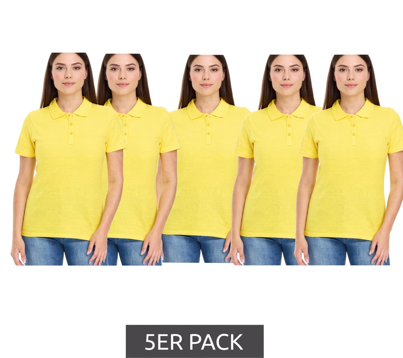 Elevate Polo Helios para mujer, paquete de 5, punto de piqué de algodón, 180 g/m², amarillo